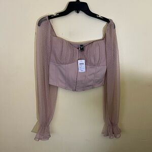 Windsor Beige Fitted Crop Blouse Large NWT